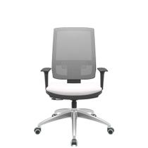 Cadeira Office Brizza Tela Cinza Assento Vinil Branco RelaxPlax Base Aluminio 120cm - 63840