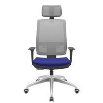 Cadeira Office Brizza Tela Cinza Com Encosto Assento Aero Azul RelaxPlax Base Aluminio 126cm - 63586 - Sun House