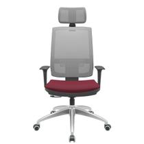 Cadeira Office Brizza Tela Cinza Com Encosto Assento Poliester Vinho RelaxPlax Base Aluminio 126cm - 63592