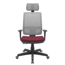 Cadeira Office Brizza Tela Cinza Com Encosto Assento Poliester Vinho RelaxPlax Base Standard 126cm - 63666