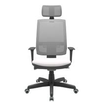 Cadeira Office Brizza Tela Cinza Com Encosto Assento Vinil Branco Autocompensador Base Standard 126cm - 63426 Cadeira Office Brizza Tela Cinza Com Encosto Assento Vinil Branco Autocompensador Base Standard 126cm - 63426