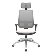 Cadeira Office Brizza Tela Cinza Com Encosto Assento Vinil Branco RelaxPlax Base Aluminio 126cm - 63596