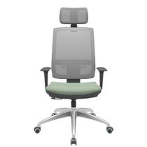 Cadeira Office Brizza Tela Cinza Com Encosto Assento Vinil Verde RelaxPlax Base Aluminio 126cm - 63595