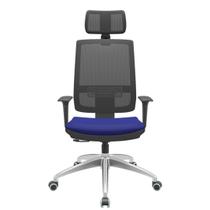 Cadeira Office Brizza Tela Preta Com Encosto Assento Aero Azul RelaxPlax Base Aluminio 126cm - 63519 - Sun House