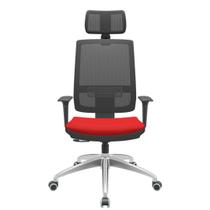 Cadeira Office Brizza Tela Preta Com Encosto Assento Aero Vermelho RelaxPlax Base Aluminio 126cm - 63520 - Sun House