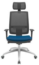 Cadeira Office Brizza Tela Preta Com Encosto Assento Poliéster Azul Autocompensador 126cm - 63012
