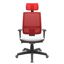 Cadeira Office Brizza Tela Vermelha Com Encosto Assento Aero Branco Autocompensador Base Standard 126cm - 63367 - Sun House