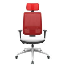 Cadeira Office Brizza Tela Vermelha Com Encosto Assento Aero Branco RelaxPlax Base Aluminio 126cm - 63532 - Sun House