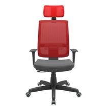 Cadeira Office Brizza Tela Vermelha Com Encosto Assento Poliester Cinza RelaxPlax Base Standard 126cm - 63636