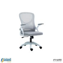 Cadeira Office Columbus Diretor Branca com Tela Mesh Cinza e Braços Rebatíveis 2D - Rivatti Cadeira Office Columbus Diretor Branca com Tela Mesh Cinza e Braços Rebatíveis 2D - Rivatti