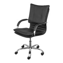 Cadeira Office Denver Baixa Preta com base Rodízio Cromada