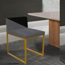 Cadeira Office Lee Duo Sala de Jantar Industrial Ferro Dourado Suede Cinza e Preto - Ahz Móveis