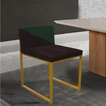 Cadeira Office Lee Duo Sala de Jantar Industrial Ferro Dourado Suede Marrom e Verde Musgo - Ahz Móveis