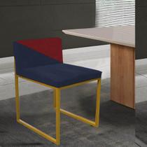 Cadeira Office Lee Duo Sala de Jantar Industrial Ferro Dourado Suede Preto e Vermelho - Ahz Móveis