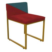 Cadeira Office Lee Duo Sala de Jantar Industrial Ferro Dourado Suede Vermelho e Azul Turquesa - Ahz Móveis