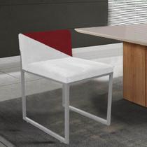 Cadeira Office Lee Duo Sala de Jantar Industrial Ferro Prata Sintético Branco e Vermelho - Ahz Móveis