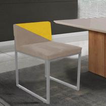 Cadeira Office Lee Duo Sala de Jantar Industrial Ferro Prata Suede Bege e Amarelo - Ahz Móveis