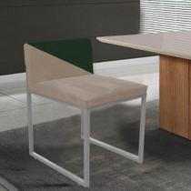 Cadeira Office Lee Duo Sala de Jantar Industrial Ferro Prata Suede Bege e Verde Musgo - Ahz Móveis
