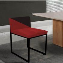 Cadeira Office Lee Duo Sala de Jantar Industrial Ferro Preto Suede Vermelho e Vermelho - Amey Decor