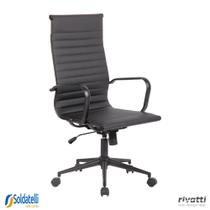 Cadeira Office Sevilha Base Preta Alta PU Marrom Escuro ou Preto- Rivatti