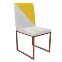 Cadeira Office Stan Duo Sala de Jantar Industrial Ferro Bronze Sintético Branco e Amarelo - Ahz Móveis