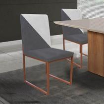 Cadeira Office Stan Duo Sala de Jantar Industrial Ferro Bronze Sintético Cinza e Branco - Ahz Móveis