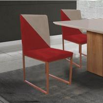 Cadeira Office Stan Duo Sala de Jantar Industrial Ferro Bronze Sintético Vermelho e Bege - Ahz Móveis