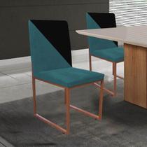 Cadeira Office Stan Duo Sala de Jantar Industrial Ferro Bronze Suede Azul Turquesa e Preto - Ahz Móveis