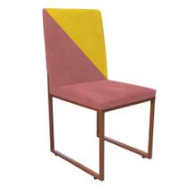 Cadeira Office Stan Duo Sala de Jantar Industrial Ferro Bronze Suede Rose e Amarelo - Ahz Móveis