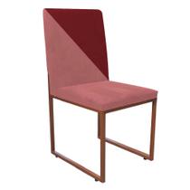 Cadeira Office Stan Duo Sala de Jantar Industrial Ferro Bronze Suede Rose e Vermelho - Ahz Móveis