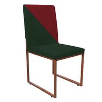 Cadeira Office Stan Duo Sala de Jantar Industrial Ferro Bronze Suede Verde e Vermelho - Ahz Móveis