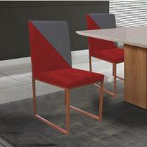 Cadeira Office Stan Duo Sala de Jantar Industrial Ferro Bronze Suede Vermelho e Cinza - Ahz Móveis