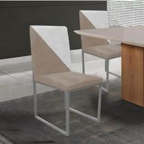 Cadeira Office Stan Duo Sala de Jantar Industrial Ferro Cinza material sintético Bege e Branco - Ahz Móveis