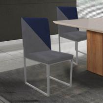 Cadeira Office Stan Duo Sala de Jantar Industrial Ferro Cinza material sintético Cinza e Azul Marinho - Ahz Móveis