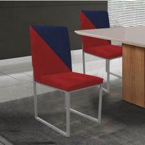 Cadeira Office Stan Duo Sala de Jantar Industrial Ferro Cinza material sintético Vermelho e Azul Marinho - Ahz Móveis