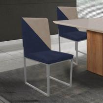 Cadeira Office Stan Duo Sala de Jantar Industrial Ferro Cinza Sintético Azul Marinho e Bege - Ahz Móveis