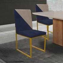 Cadeira Office Stan Duo Sala de Jantar Industrial Ferro Dourado material sintético Azul Marinho e Bege - Ahz Móveis