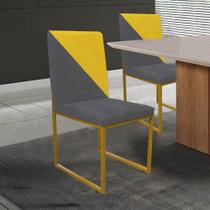 Cadeira Office Stan Duo Sala de Jantar Industrial Ferro Dourado material sintético Cinza e Amarelo - Ahz Móveis