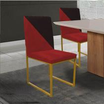 Cadeira Office Stan Duo Sala de Jantar Industrial Ferro Dourado material sintético Vermelho e Marrom - Ahz Móveis