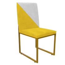 Cadeira Office Stan Duo Sala de Jantar Industrial Ferro Dourado Sintético Amarelo e Branco - Ahz Móveis