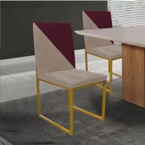 Cadeira Office Stan Duo Sala de Jantar Industrial Ferro Dourado Suede Bege e Bordô - Ahz Móveis