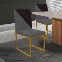 Cadeira Office Stan Duo Sala de Jantar Industrial Ferro Dourado Suede Cinza e Marrom - Ahazzo Móveis