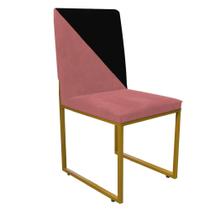 Cadeira Office Stan Duo Sala de Jantar Industrial Ferro Dourado Suede Rose e Preto - Ahz Móveis