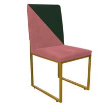 Cadeira Office Stan Duo Sala de Jantar Industrial Ferro Dourado Suede Rose e Verde Musgo - Ahz Móveis