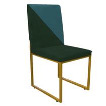 Cadeira Office Stan Duo Sala de Jantar Industrial Ferro Dourado Suede Verde e Azul Turquesa - Ahz Móveis