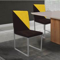 Cadeira Office Stan Duo Sala de Jantar Industrial Ferro Prata material sintético Marrom e Amarelo - Ahz Móveis