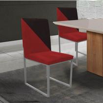 Cadeira Office Stan Duo Sala de Jantar Industrial Ferro Prata material sintético Vermelho e Vermelho - Ahz Móveis