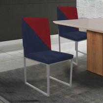 Cadeira Office Stan Duo Sala de Jantar Industrial Ferro Prata Suede Azul Marinho e Vermelho - Ahz Móveis