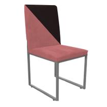 Cadeira Office Stan Duo Sala de Jantar Industrial Ferro Prata Suede Rose e Marrom - Ahz Móveis