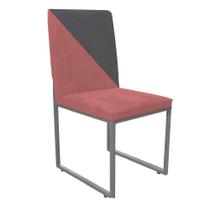 Cadeira Office Stan Duo Sala de Jantar Industrial Ferro Prata Suede Rose e Vermelho - Ahz Móveis